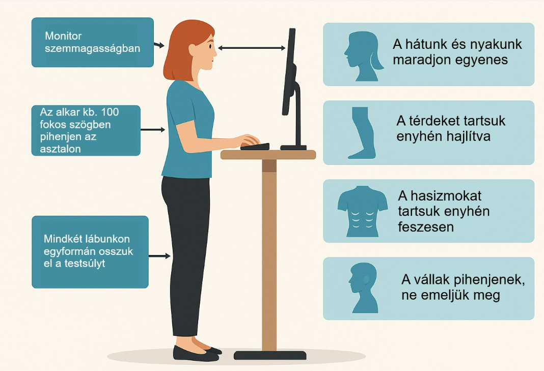 Hogyan álljunk helyesen az állítható magasságú asztalnál?