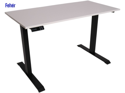 Elektromosan állítható magasságú íróasztal, BASIC, 4 memóriás, USB, FEKETE íróasztal - Fehér színű, 120x60cm méretű asztallappal