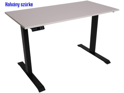Elektromosan állítható magasságú íróasztal, BASIC, 4 memóriás, USB, FEKETE íróasztal, Halványszürke színű, 120x60cm méretű asztallappal