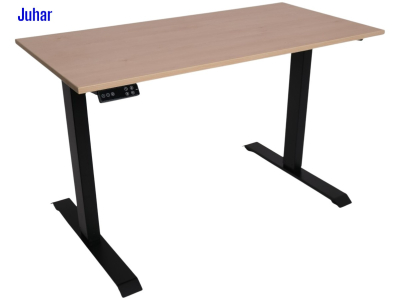 Elektromosan állítható magasságú íróasztal, BASIC, 4 memóriás, USB, FEKETE íróasztal - Juhar színű, 137x67cm méretű asztallappal