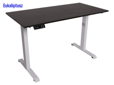 Elektromosan állítható magasságú íróasztal, BASIC, 4 memóriás, USB, FEHÉR íróasztal Eukaliptusz színű, 120x70cm méretű asztallappal