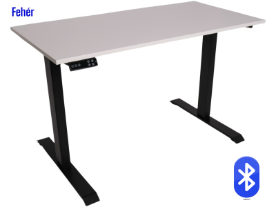 Elektromosan állítható magasságú, Bluetooth PREMIUM, 4 memóriás USB-s vezérlő, FEKETE íróasztal - Fehér színű, 137x80cm méretű asztallappal
