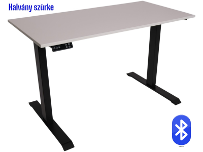 Elektromosan állítható magasságú, Bluetooth PREMIUM, 3 memóriás USB-s vezérlő, FEKETE íróasztal - Kasmir szürke színű, 120x60cm méretű asztallappal