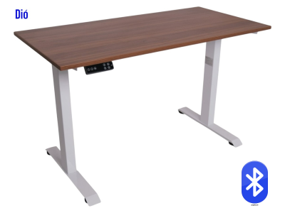 Elektromosan állítható magasságú, Bluetooth PREMIUM, 4 memóriás USB-s, FEHÉR íróasztal - Dió színű, 137x67cm méretű asztallappal