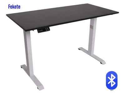 Elektromosan állítható magasságú, Bluetooth PREMIUM, 4 memóriás USB-s vezérlő, FEHÉR íróasztal - Fekete színű, 137x67cm méretű asztallappal