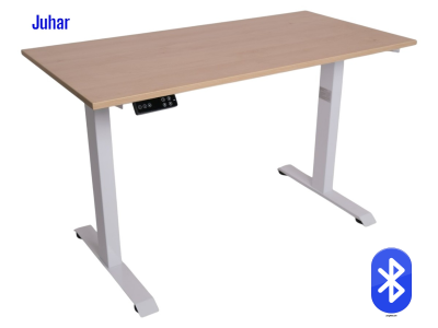 Elektromosan állítható magasságú, Bluetooth PREMIUM, 4 memóriás USB-s, FEHÉR íróasztal - Juhar színű, 120x60cm méretű asztallappal