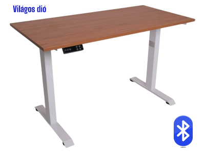 Elektromosan állítható magasságú, Bluetooth PREMIUM, 4 memóriás USB-s, FEHÉR íróasztal - Világos dió színű, 137x67cm méretű asztallappal