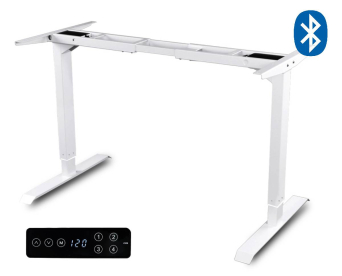 Elektromosan állítható magasságú asztal, Bluetooth PREMIUM, 4 memóriás USB-s- FEHÉR váz, keret