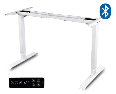 Elektromosan állítható magasságú asztal, Bluetooth PREMIUM, 4 memóriás USB-s- FEHÉR váz, keret