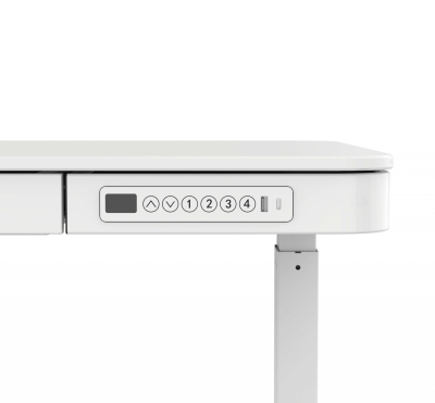 Elektromosan állítható magasságú Okosasztal, 72-122 cm, 4 memóriás, fiókos, USB-A, USB-C, FEHÉR színben