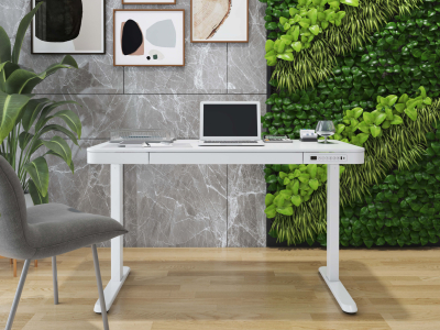 Elektromosan állítható magasságú Okosasztal, 72-122 cm, 4 memóriás, fiókos, USB-A, USB-C, FEHÉR színben
