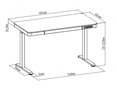 Elektromosan állítható magasságú Okosasztal, 72-122 cm, 4 memóriás, fiókos, USB-A, USB-C, FEKETE színben