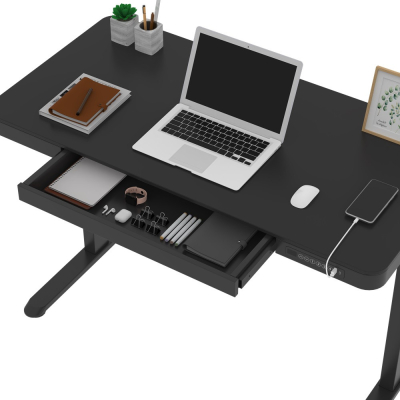 Elektromosan állítható magasságú Okosasztal, 72-122 cm, 4 memóriás, fiókos, USB-A, USB-C, FEKETE színben