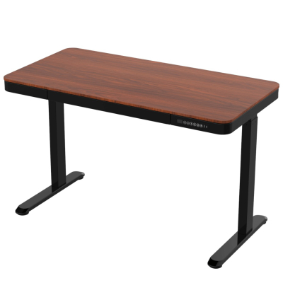 Elektromosan állítható magasságú Okosasztal, 72-122 cm, 4 memóriás, fiókos, USB-A, USB-C, Mahagóni színben