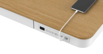 Elektromosan állítható magasságú Okosasztal, 72-122 cm, 4 memóriás, fiókos, USB-A, USB-C, TÖLGY színben