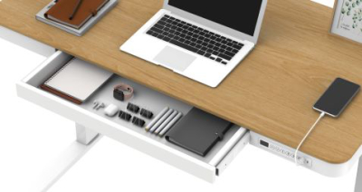 Elektromosan állítható magasságú Okosasztal, 72-122 cm, 4 memóriás, fiókos, USB-A, USB-C, TÖLGY színben