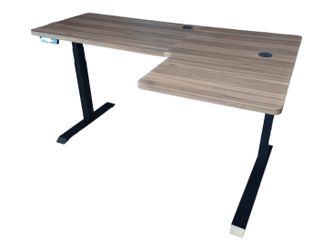 Elektromosan állítható magasságú, 70-120 cm, L-alakú JOBB-os íróasztal, 4 memória, USB, FEKETE vagy FEHÉR váz Mogyoró asztallappal