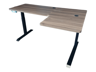 Elektromosan állítható magasságú, 70-120 cm, L-alakú JOBB-os íróasztal, 4 memória, USB, FEKETE vagy FEHÉR váz Mogyoró asztallappal