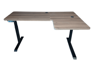 Elektromosan állítható magasságú, 70-120 cm, L-alakú JOBB-os íróasztal, 4 memória, USB, FEKETE vagy FEHÉR váz Mogyoró asztallappal