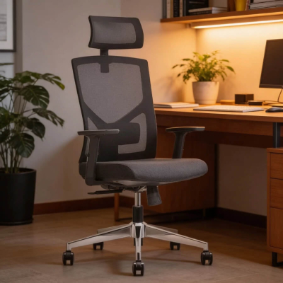 MIRA ergonomikus irodai forgószék fejtámlával, állítható deréktámasszal és 3D karfával, krómacél lábkereszttel