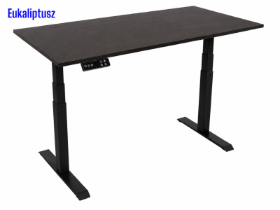 Elektromosan állítható magasságú íróasztal, PREMIUM PRO, 4 memóriás, 3 láb szegmens, USB, FEKETE íróasztal - Eukaliptsuz színű, 120x60cm méretű asztallappal