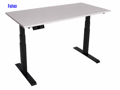 Elektromosan állítható magasságú íróasztal, PREMIUM PRO, 4 memóriás, 3 láb szegmens, USB, FEKETE íróasztal - Fehér színű, 137x67cm méretű asztallappal