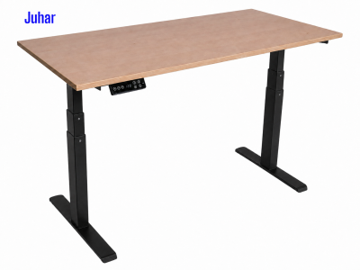 Elektromosan állítható magasságú íróasztal, PREMIUM PRO, 4 memóriás, 3 láb szegmens, USB, FEKETE íróasztal - Juhar színű, 137x67cm méretű asztallappal