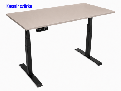 Elektromosan állítható magasságú íróasztal, PREMIUM PRO, 4 memóriás, 3 láb szegmens, USB, FEKETE íróasztal - Kasmir szürke színű, 137x67 méretű asztallappal