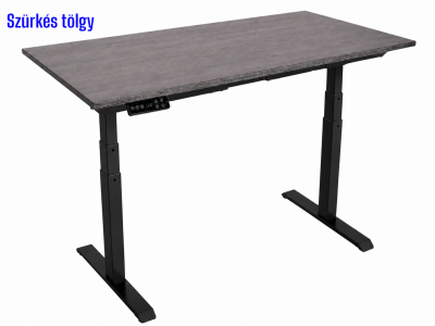 Elektromosan állítható magasságú íróasztal, PREMIUM PRO, 4 memóriás, 3 láb szegmens, USB, FEKETE íróasztal - Szürkés tölgy színű, 120x70cm méretű asztallappal