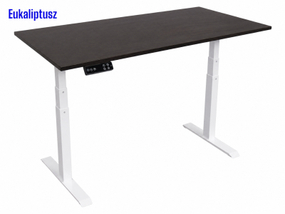 Elektromosan állítható magasságú íróasztal, PREMIUM PRO, 4 memóriás, 3 láb szegmens, USB, FEHÉR íróasztal - Eukaliptusz színű, 120x60cm méretű asztallappal