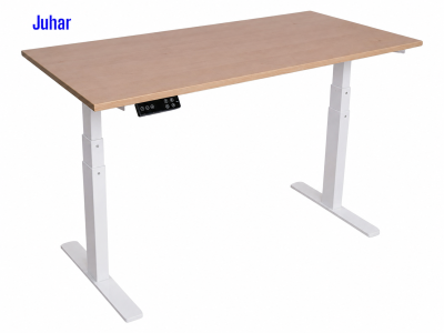 Elektromosan állítható magasságú íróasztal, PREMIUM PRO, 4 memóriás, 3 láb szegmens, USB, FEHÉR íróasztal - Juhar színű, 120x60cm méretű asztallappal