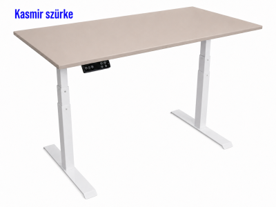 Elektromosan állítható magasságú íróasztal, PREMIUM PRO, 4 memóriás, 3 láb szegmens, USB, FEHÉR íróasztal - Kasmir szürke színű, 137x67 méretű asztallappal