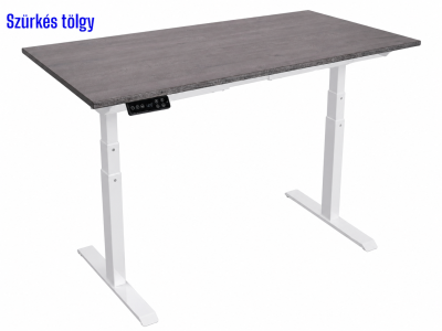 Elektromosan állítható magasságú íróasztal, PREMIUM PRO, 4 memóriás, 3 láb szegmens, USB, FEHÉR íróasztal - Szürkés tölgy színű, 120x70cm méretű asztallappal