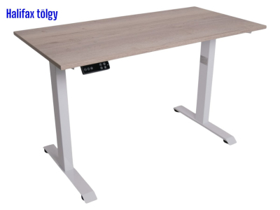 Elektromosan állítható magasságú íróasztal, PREMIUM, 4 memóriás, USB, FEKETE íróasztal Halifax tölgy színű, 120x60cm méretű asztallappal
