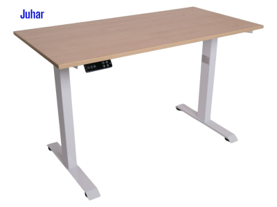 Elektromosan állítható magasságú íróasztal, PREMIUM, 4 memóriás, USB, FEHÉR íróasztal Juhar színű, 120x60cm méretű asztallappal