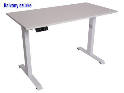 Elektromosan állítható magasságú íróasztal, PREMIUM, 4 memóriás, USB, FEHÉR íróasztal Kasmir szürke színű, 137x67cm méretű asztallappal