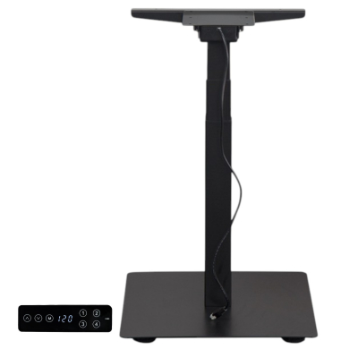 Egylábú, egymotoros, FEKETE állítható magasságú asztalváz, keret, 60-125 cm emelési magasság, memóriás, USB-s kezelővel, laptop asztal