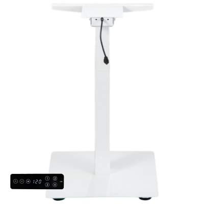 Egylábú, egymotoros, FEHÉR állítható magasságú asztalváz, keret, 60-125 cm emelési magasság, memóriás, USB-s kezelővel, laptop asztal