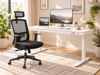Komplett home-office munkaállomás, Fehér színű Okosasztal Nika forgószékkel