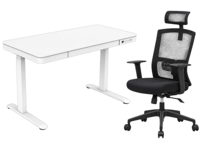 Komplett home-office munkaállomás, Fehér színű Okosasztal Nika forgószékkel
