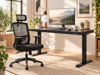 Komplett home-office munkaállomás, Fekete színű Okosasztal Nika forgószékkel