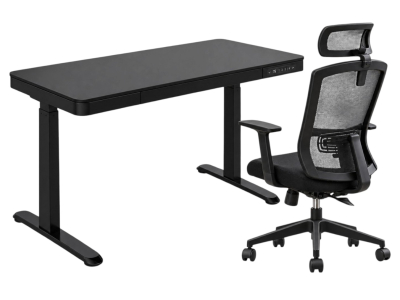 Komplett home-office munkaállomás, Fekete színű Okosasztal Nika forgószékkel