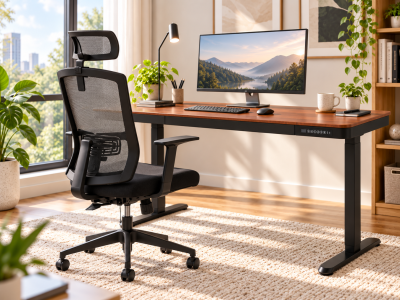 Komplett home-office munkaállomás, Mahagóni színű Okosasztal Nika forgószékkel