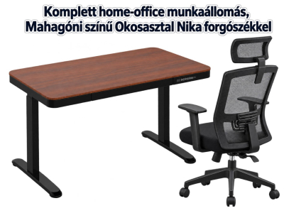 Komplett home-office munkaállomás, Mahagóni színű Okosasztal Nika forgószékkel