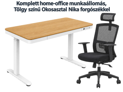 Komplett home-office munkaállomás, Tölgy színű Okosasztal Nika forgószékkel