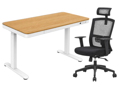 Komplett home-office munkaállomás, Tölgy színű Okosasztal Nika forgószékkel